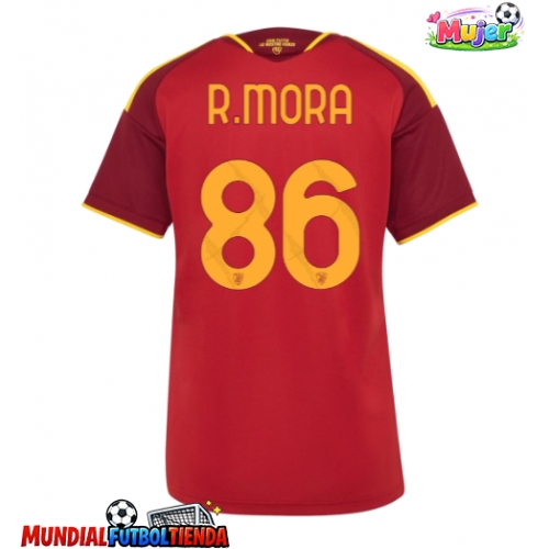 Camiseta AS Roma Rodrigo Mora #86 Primera Equipación Replica 2026-27 para mujer mangas cortas